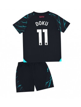 Manchester City Jeremy Doku #11 Ausweichtrikot für Kinder 2023-24 Kurzarm (+ Kurze Hosen)